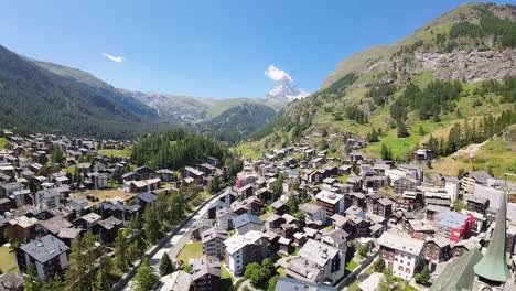 Zermatt,-Switzerland,-Europe-in-spring,-aerial-view-of-Matterhorn,-mountain-from-the-Toblerone-chocolate