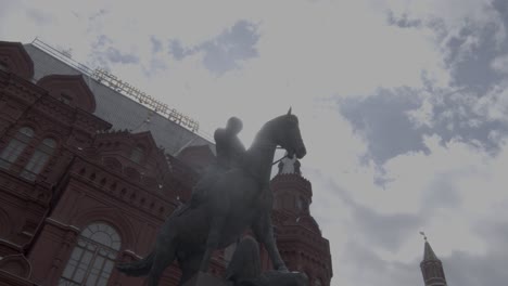 Marshal-Zhukov-monument-in-front-State-Historical-Museum,-Moscow,-Russia