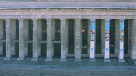 AERIAL---Buenos-Aires-University-Law-School,-Argentina,-wide-shot-truck-left