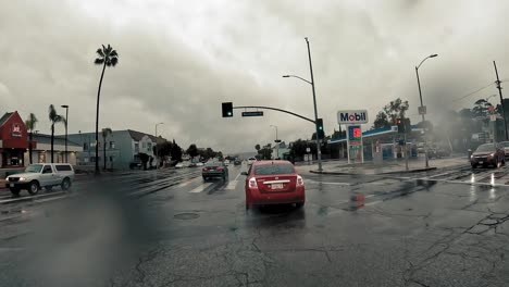 POV-drive-through-rainy-Los-Angeles-on-a-motorcycle
