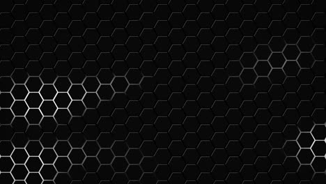 Dark-hexagon-geometry-glowing-tiles-3D-animation-neon-LED-luminance-light-shapes-cyber-digital-pattern-technology-background-color-dark-white-grey