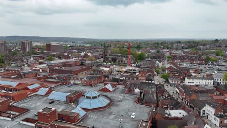 Tamworth-town-centre-Staffordshire,-UK-drone,aerial