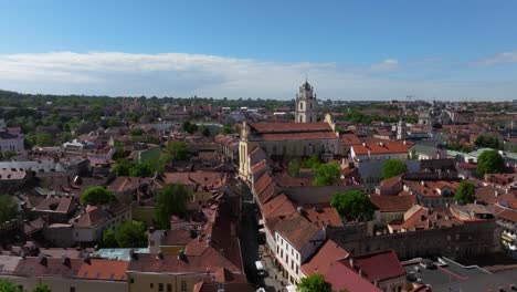 Beautiful-Establishing-Shot-Above-Vilnius-Old-Town-on-Typical-Day-in-Lithuania