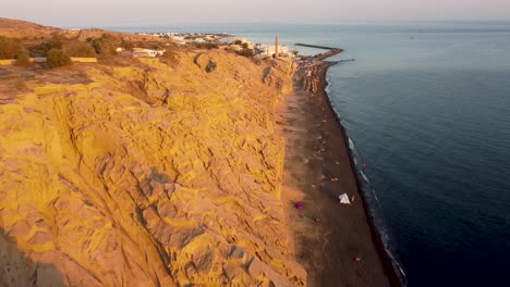 Aerial-Reveal-Shot-of-Santorini-Volcano