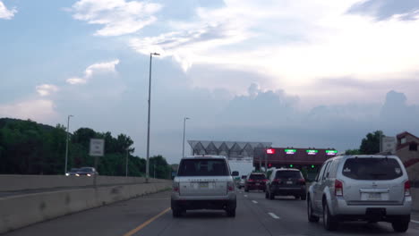 Pennsylvania,-USA---August-4,-2019:-Driving-through-the-EZ-Pass-on-a-highway-in-Pennsylvania,-USA-on-July-4,-2019