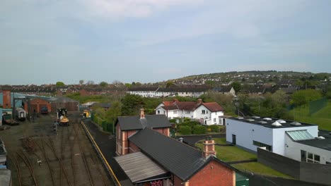 Flyover-of-Whitehead-Railway-Museum,-Northern-Ireland