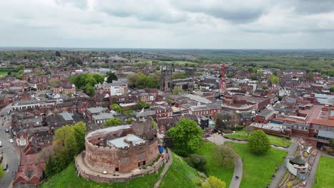 Tamworth-castle-and-town-Staffordshire,-UK-drone,aerial