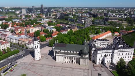 Forward-Drone-Shot-Above-Vilnius-Cathedral-Square-on-Beautiful-Summer-Day-in-Lithuania