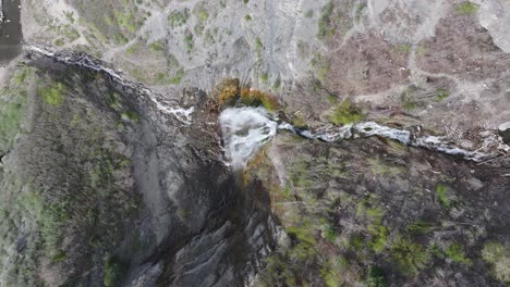 Birdseye-view-of-Bridal-Veil-Falls-in-American-Fork-Canyon,-Utah-during-spring