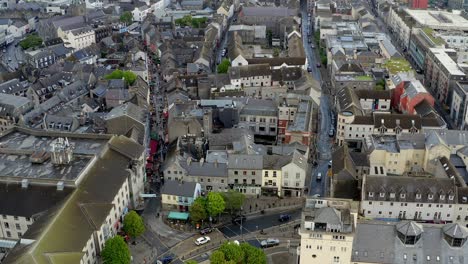 Aerial-static-shot-of-Galway-City-Centre-featuring-shop-street