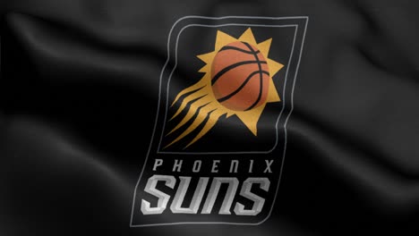 Ilustración-3D-De-Una-Bandera-Negra-Ondeando-Con-El-Equipo-De-Baloncesto-De-La-NBA-Phoenix-Suns