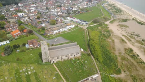 Camera-movement-around-Pakefield-Beach-churchyard-in-Lowestoft,-UK