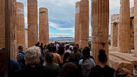 Monument-of-Agrippa-packed-with-tourists-crowded-with-people-in-Athens-Greece