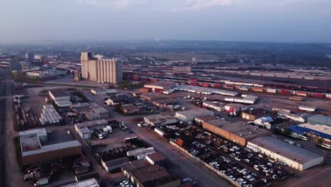 Aerial-drone-shot-of-Calgary's-industrial-area-with-the-Canada-Malting-Co