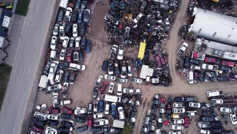Top-down-aerial-view-of-the-wrecked-car-yard-in-Calgary's-industrial-zone