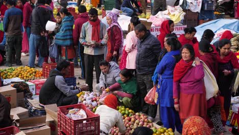 Medium-elevated-shot-of-market-stalls,-Bhaktapur,-Kathmandu-Valley,-Nepal