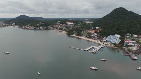 Aerial-view-of-the-marina-in-tourist-hotel-area-of-the-port-of-São-Francisco-do-Sul,-Santa-Catarina,-Brazil