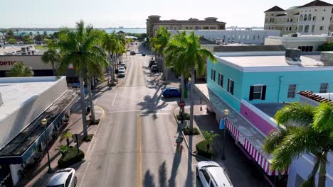 Antena-De-ángulo-Bajo-Sobre-Palmeras-En-Fort-Pierce,-Florida