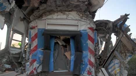 Destroyed-train-in-aftermath-of-railroad-crash-in-Buenos-Aires,-pan