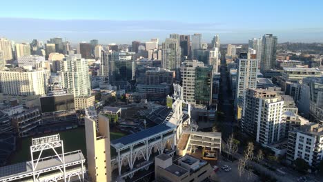 Petco-Park-stadium-in-downtown-San-Diego,-aerial-drone-view