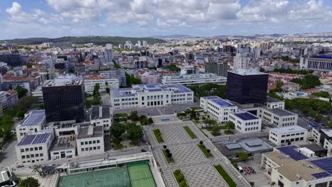 Drone-footage-from-Alameda-and-the-technologica-institute-in-Lisbon,-Portugal