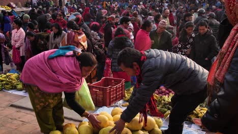 Close-elevated-shot-of-market-stalls,-Bhaktapur,-Kathmandu-Valley,-Nepal