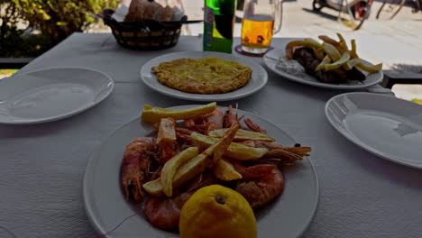 Greek-food-seafood-on-plate-at-restaurant-cooked-king-prawns-meal