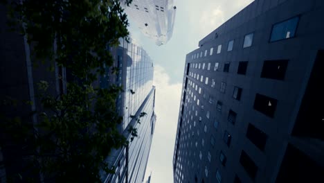 Abstract-slow-motion-looking-up-driving-through-the-business-district-in-Singapore