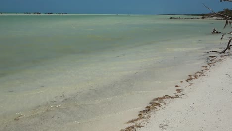 Aguas-Cristalinas-Y-Poco-Profundas-En-La-Playa-De-La-Isla-Holbox,-Quintana-Roo,-México.