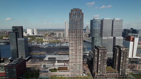 Aerial-View-Over-Cityscape-In-Rotterdam,-The-Netherlands---Drone-Shot