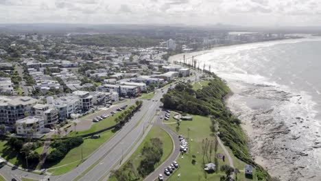 Drone-above-Alexandra-Headland,-Sunshine-Coast