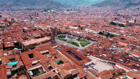 aerial-drone-shot-of-Cusco-travelling-in