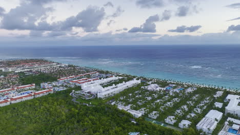 Aerial-View-Of-Luxury-Beachfront-Hotels-And-Resort-In-Summer-In-Dominican-Republic