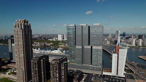 Erasmus-Bridge,-De-Rotterdam,-And-New-Orleans-In-Rotterdam,-Netherlands