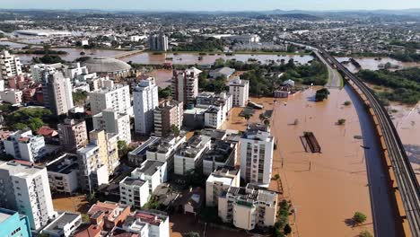 Parts-of-Port-Alegre-accessible-by-small-boat,-flood-invasion,-aerial
