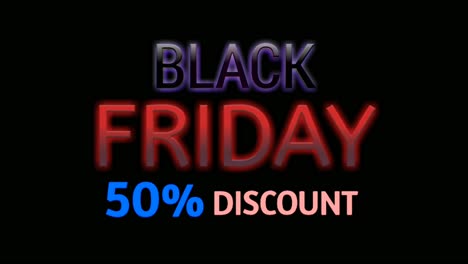 Black-Friday-Sale:-50-%-Rabatt-Auf-Neontextanimation,-Motion-Graphics-Banner-Zeichen-Für-Werbevideos