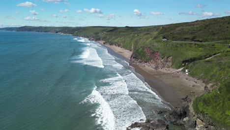 Tregantle-Beach-Coastline-with-Historic-Fortifications,-Cornwall,-UK