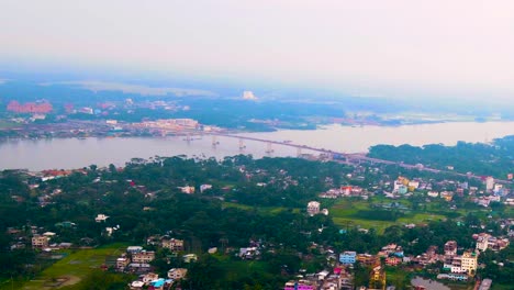 Vista-Aérea-Del-Puente-De-Carretera-Sobre-El-Río-Kirtankhola-En-Barisal,-Bangladesh