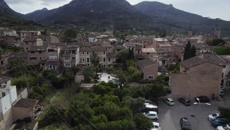 Houses-And-Neighbourhood-In-Soller,-Mallorca.-Aerial-Flyover