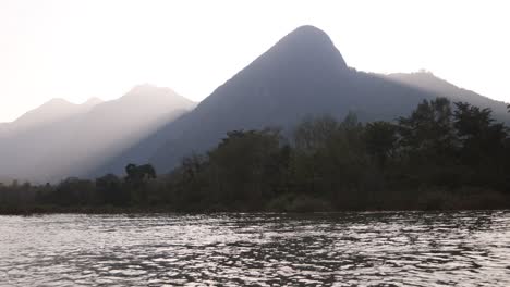 layers-of-mountains-in-the-sun-in-the-mountain-town-of-Nong-Khiaw-in-Laos,-Southeast-Asia