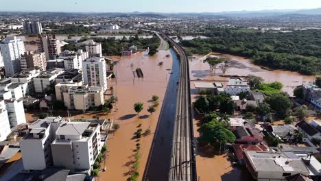 City-of-water,-seasonal-flooding-impact-Porto-Alegre,-Brazil,-South-America