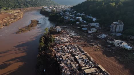 City-residents-plunged-into-crisis-by-natural-flooding-disaster,-aerial