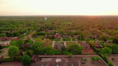 Sunset-aerial-Arlington-Heights,-Cook-County,-Illinois,-USA