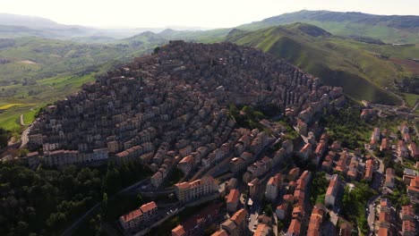 Cinematic-Establishing-Drone-Shot-Above-Gangi,-Sicily