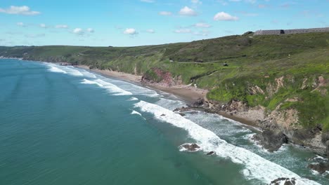 Tregantle-Beach-Coastline-with-Old-Fort,-Cornwall,-UK