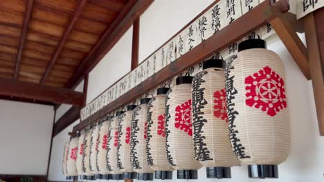 Paper-lanterns-and-Kanji-script-on-the-walls-of-Genkō-an-Temple-in-Kyoto-Japan
