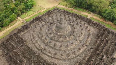 Aerial-view-of-Borobudur-temple,-Central-Java,-Indonesia