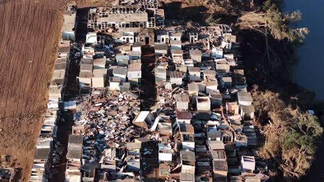 Neighbourhood-destroyed-by-flooding,-people-displaced,-Rainy-season,-Brazil