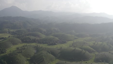 Aerial-view-of-Long-Coc-tea-hill,-Vietnam