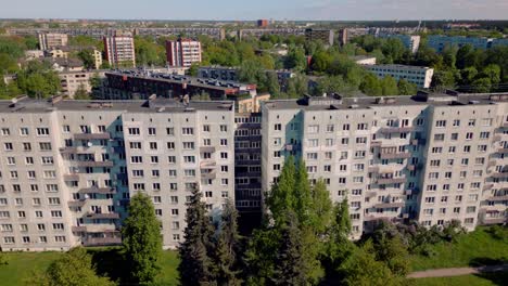 High-prefab-concrete-apartment-getto-buildings-in-Baltic-suburb-drone